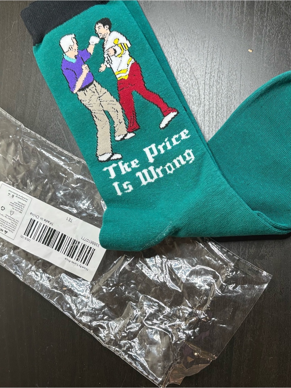 Teal Novelty Crew Socks-  'The Price Is Wrong' Graphic- Happy Gilmore